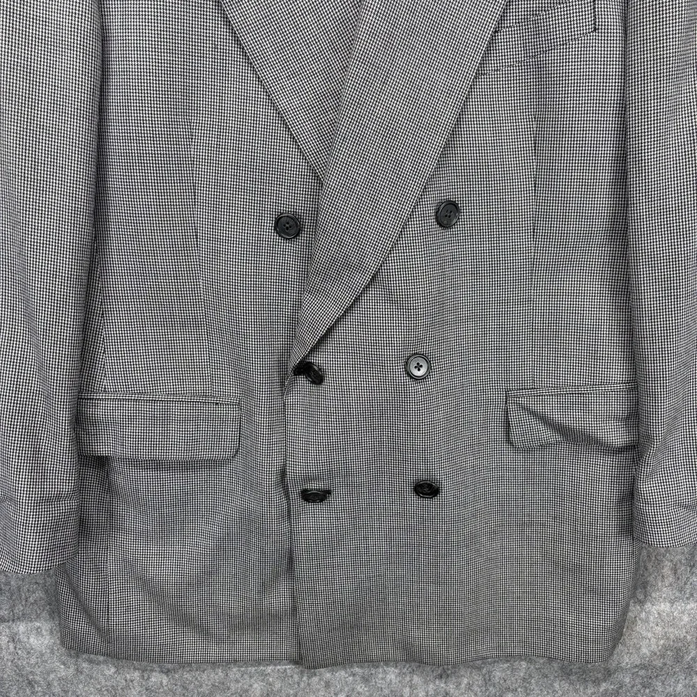 Vintage Christian Dior Double Breasted Blazer 40R Houndstooth Wool Shoulder Pads